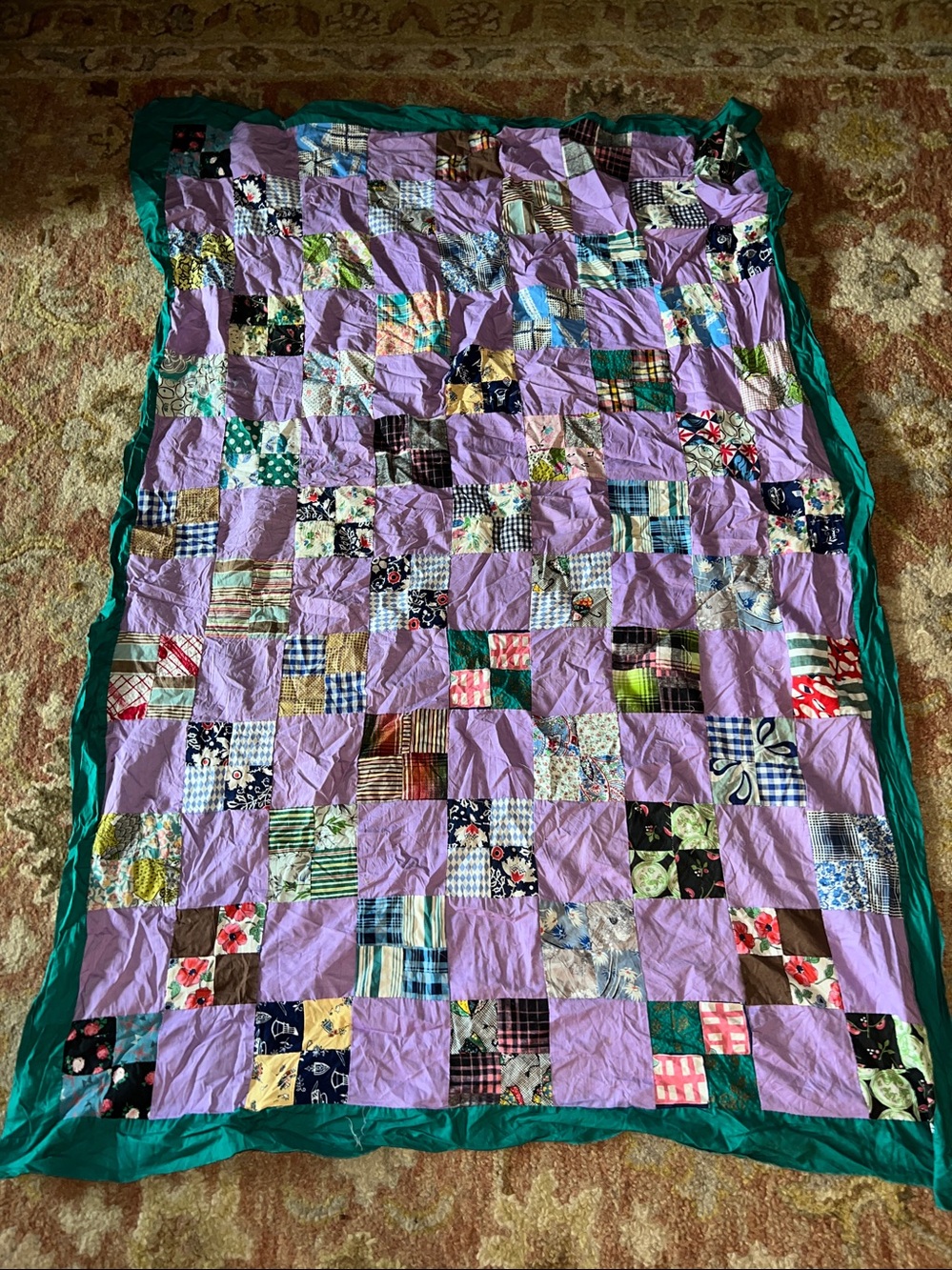 Handmade unfinished Quilt topper patchwork 42”  x 62”